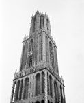 880387 Afbeelding van het spandoek 'Stop de zeehondenjacht', rechtsonder opgehangen aan de Domtoren (Domplein) te ...